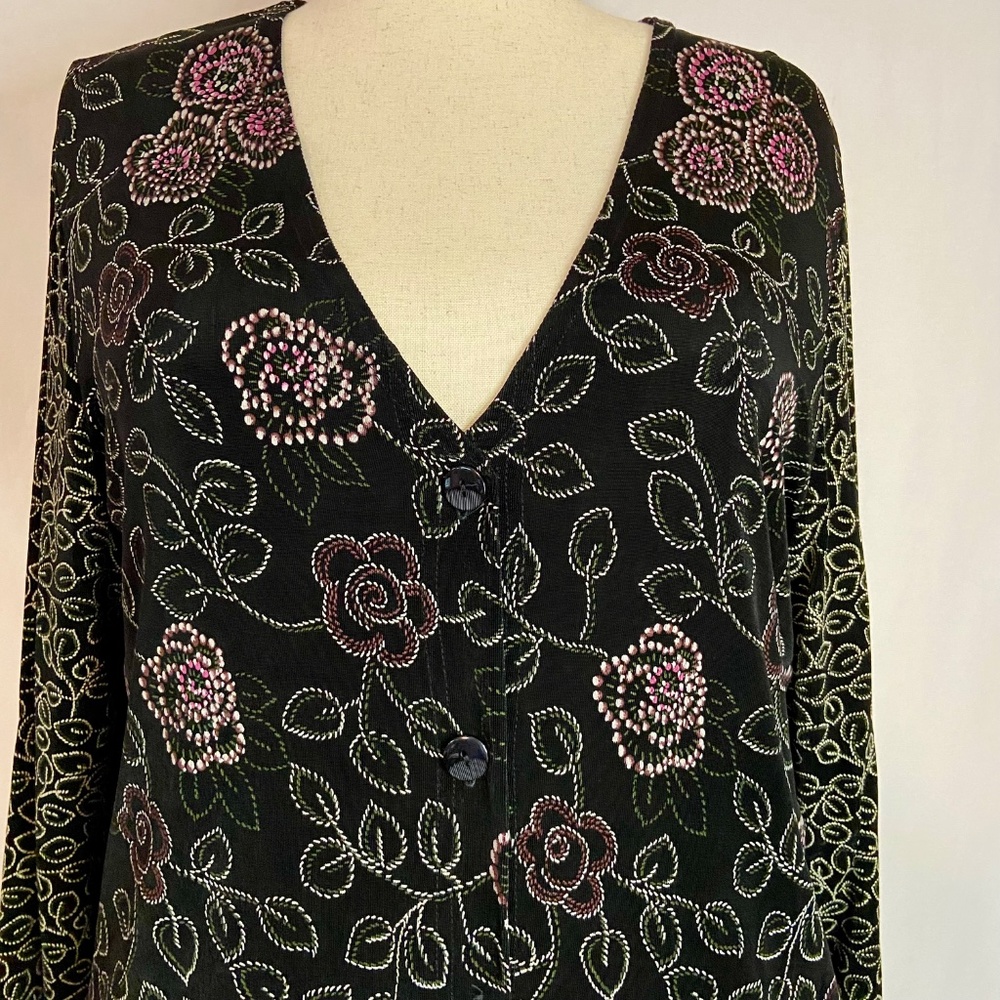 Vikki Vi Black & Flowered Print 2 Piece Tank and Jacket Twin Set Plus Size 1X - Picture 6 of 15